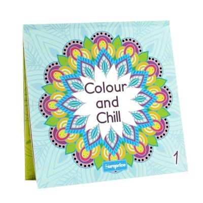 Livro de colorir com padrão floral colorido e texto Colour and Chill