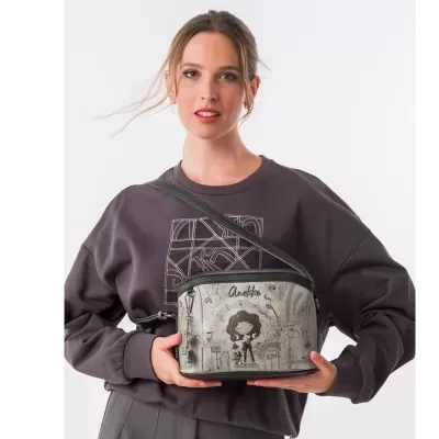Mala de mão Anekke cinza ilustrativa com alça preta.