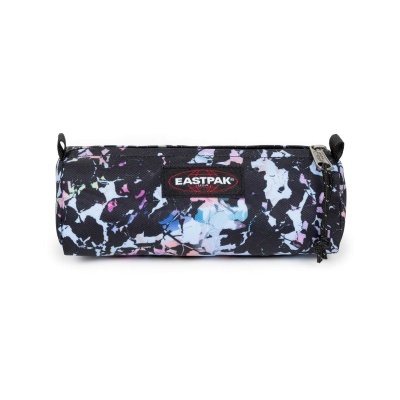 Estojo escolar cilíndrico da marca EASTPAK com padrão abstracto colorido