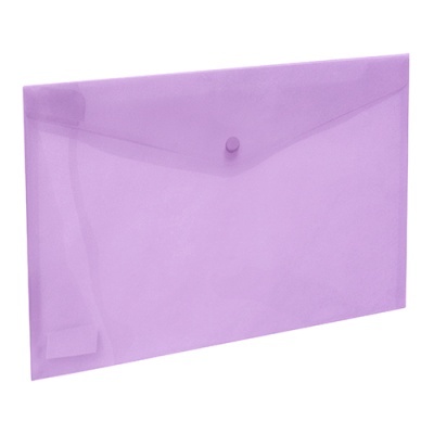 Envelope de plástico translúcido roxo com botão de fecho