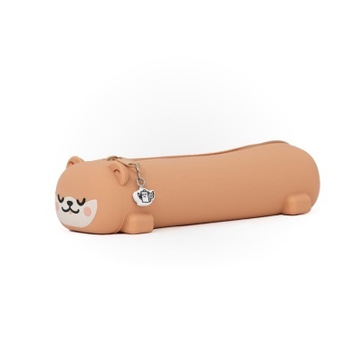 Estojo silicone castanho claro formato cão com fecho e pendente