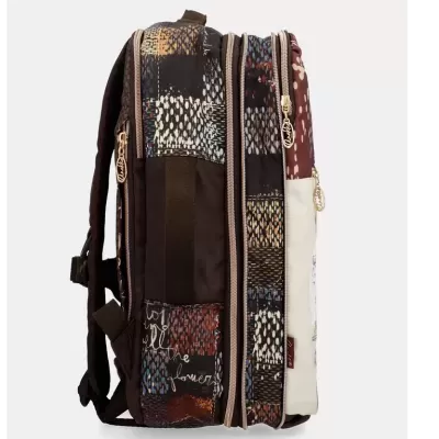 Mochila colorida com padrão retangular e zípers dourados