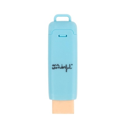 Apagador portátil azul claro com texto Mr. Wonderful