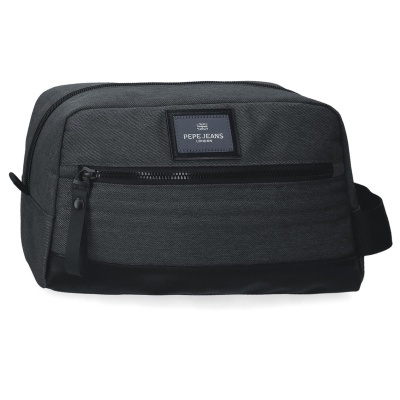 Necessaire preta com etiqueta PEPE JEANS LONDON e fecho de correr frontal