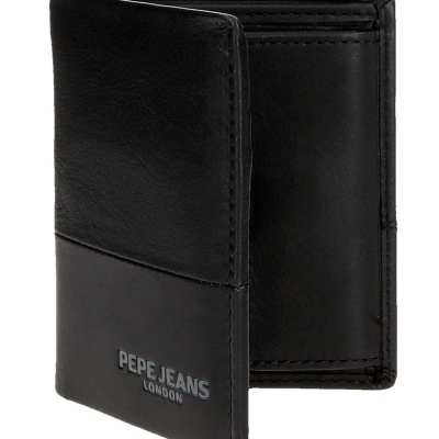 Carteira preta de pele com logotipo Pepe Jeans London