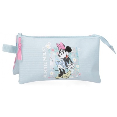 Estojo azul claro com estampa de Minnie Mouse e fecho de correr