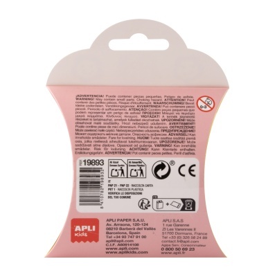 Embalagem APLI kids branca e rosa com texto informativo e código de barras