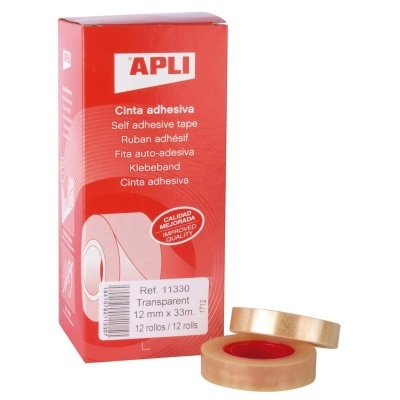Caixa vermelha de fita adesiva APLI com duas rolos de fita transparente