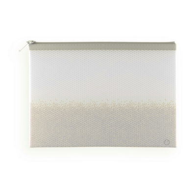 Estojo transparente com padrão hexagonal e fecho cinzento