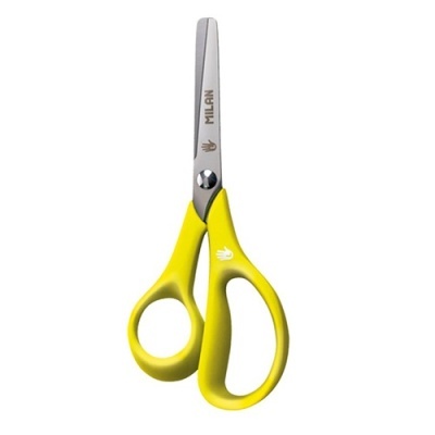 Tesoura com cabo amarelo e lâminas de metal, marca MILAN