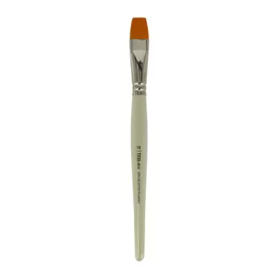 Pincel de pintura branco com cerdas laranja e virola prateada