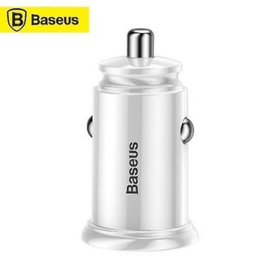 Carregador de carro Baseus branco com detalhes metálicos