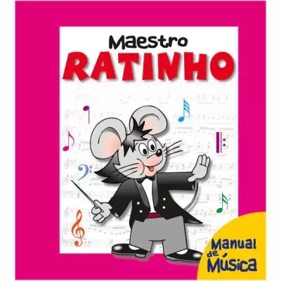 Capa de manual de música com rato maestro em terno preto e texto colorido