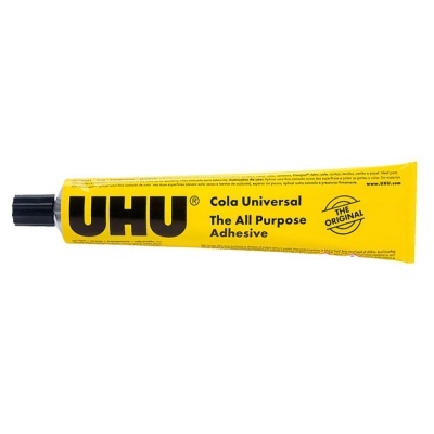 Tubo amarelo de cola universal UHU com tampa preta