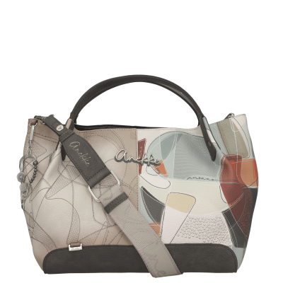 Mala de senhora Anekke em tons neutros com design patchwork e alça ajustável