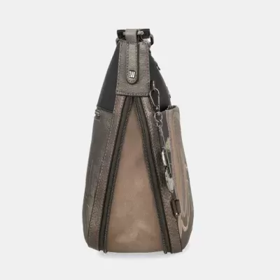 Bolsa de senhora castanha com textura e fecho de correr lateral
