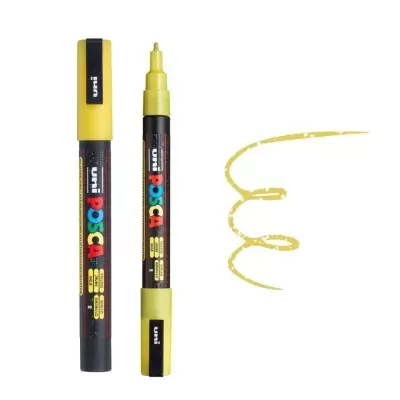 Caneta marcador POSCA amarela com traço amarelo