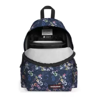 Mochila floral Eastpak azul escuro com bolso frontal e interior preto