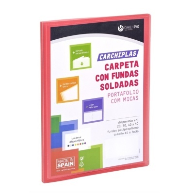 Carpeta vermelha CARCHIPLAS com fundos soldados e portfólio com micas