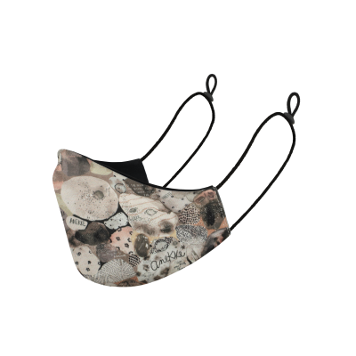 Máscara facial reutilizável com padrão abstrato e elásticos pretos