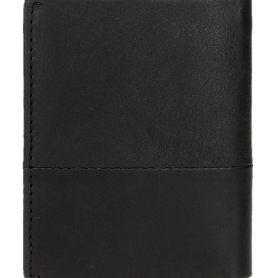 Carteira preta de couro com dois tons e costuras visíveis