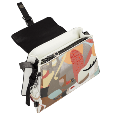 Mala senhora padrão abstrato com aba preta e interior branco