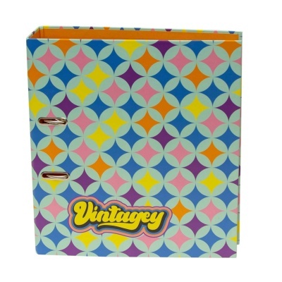 Fichário colorido com padrão geométrico e texto Vintagey
