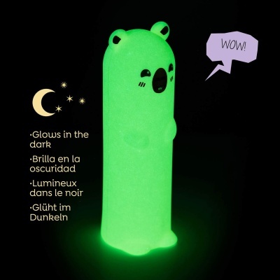 Abajur infantil urso verde fosforescente com texto WOW