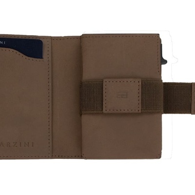 Carteira Garzini castanha de couro com fecho de pressão e bolso para cartões