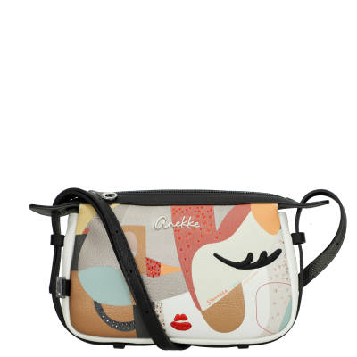 Bolsa tiracolo multicolor com padrão abstrato e cristais