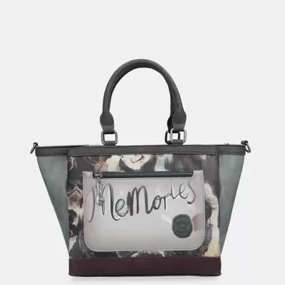 Mala de mão estampada com bolso frontal com texto 'Memories'