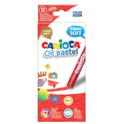 Caixa de 12 pastéis de óleo CARIOCA com embalagem branca e vermelha