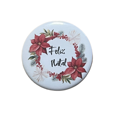 Prato decorativo redondo com guirlanda de flores e texto Feliz Natal