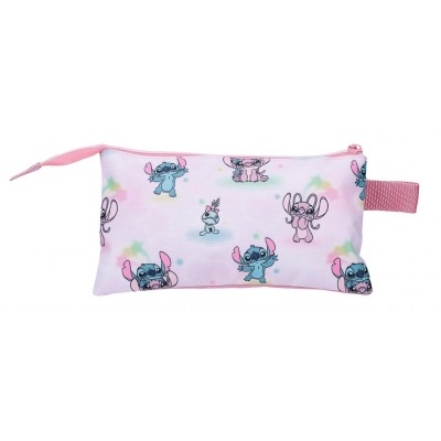 Estojo rosa com padrão de personagens Stitch azul e rosa