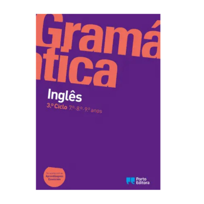 Capa de livro de gramática inglesa com fundo roxo e texto laranja e branco