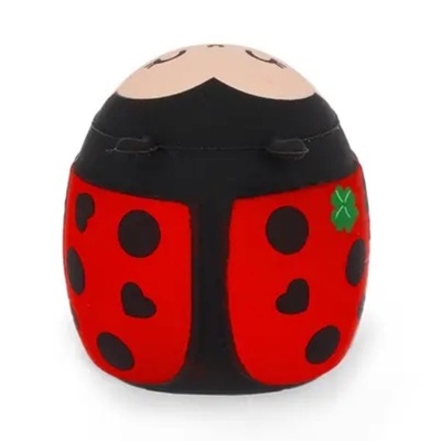 Almofada joaninha vermelha com manchas pretas e trevo verde