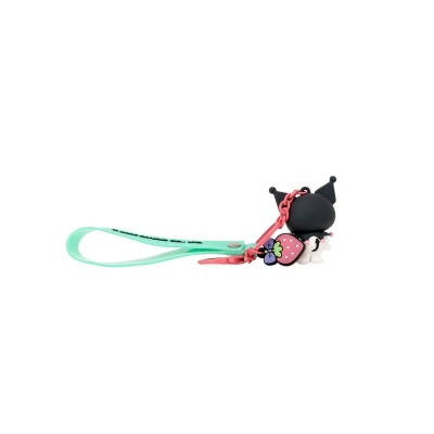 Chaveiro de borracha com personagem de cão e pulseira verde água.