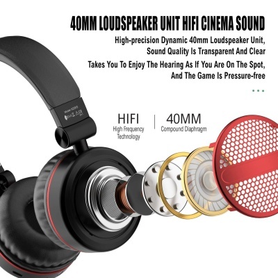 Auricular preto com partes metálicas e grelha vermelha da unidade alta-falante 40MM
