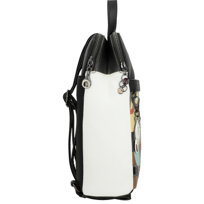 Mochila em pele sintética bicolor com fechos de correr e puxadores decorativos