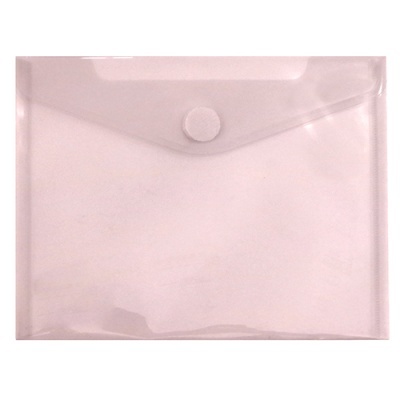 Envelope organizador transparente rosa claro com fecho de botão