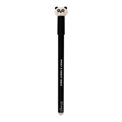 Caneta preta com borracha em forma de panda e texto WHAT A GREAT IDEA!