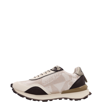 Sapatilha desportiva bege e castanho vista de lado