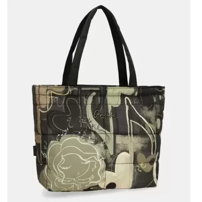 Saco tote acolchoado com padrão abstrato e alças pretas