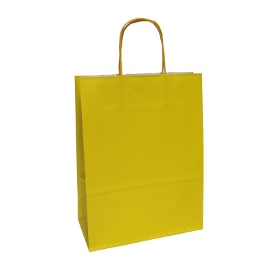 Saco de papel amarelo com alças de corda