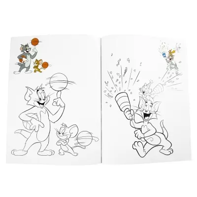 Desenho para colorir Tom e Jerry a jogar basquetebol e a festejar.