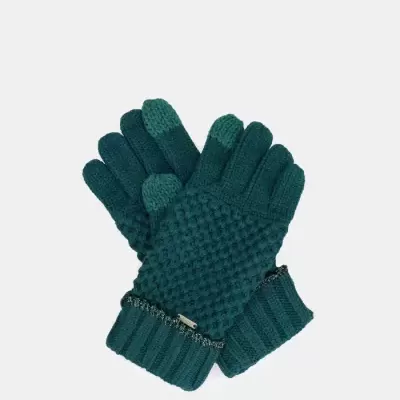 Par de luvas verdes de malha com padrão texturizado