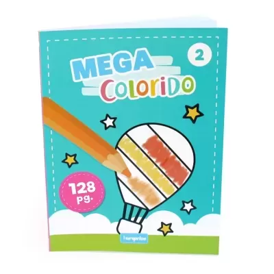 Livro de atividades para colorir com balão e lápis na capa