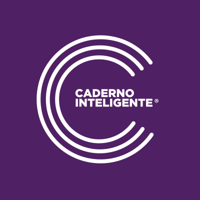 Logótipo branco de Caderno Inteligente sobre fundo roxo