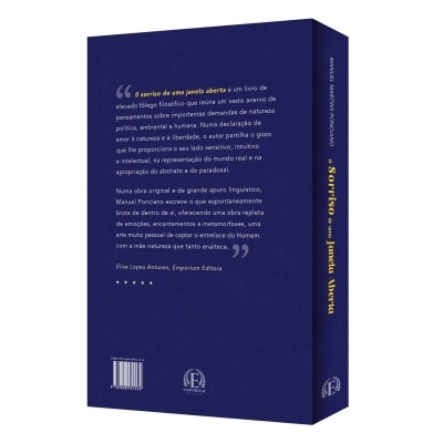 Contracapa de livro azul escuro com texto em amarelo e branco