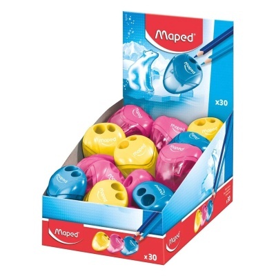 Expositor com apontadores de lápis Maped em plástico colorido